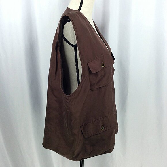 Elements for Spiegel 100% Silk Safari Cargo Vest Womens Size XL Brown Zip - Picture 2 of 7
